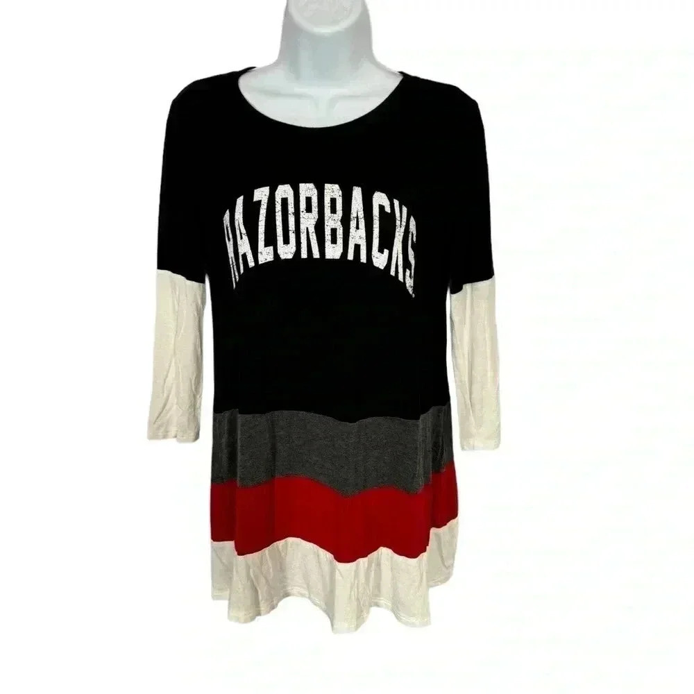 ARKANSAS RAZORBACKS Women's Gameday Top Size XS Black Gray Red White